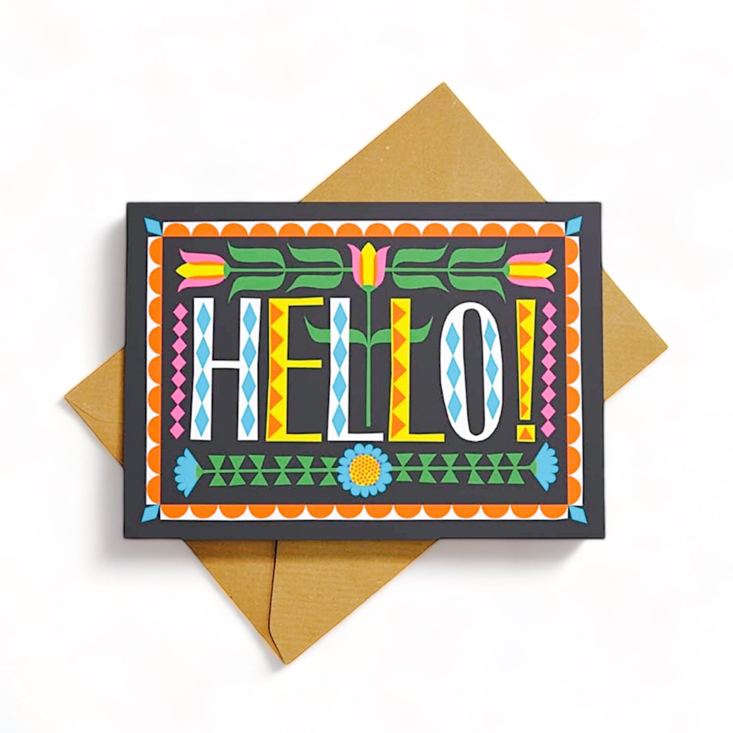 Folk Art Hello Greeting Card - Hella Kitsch