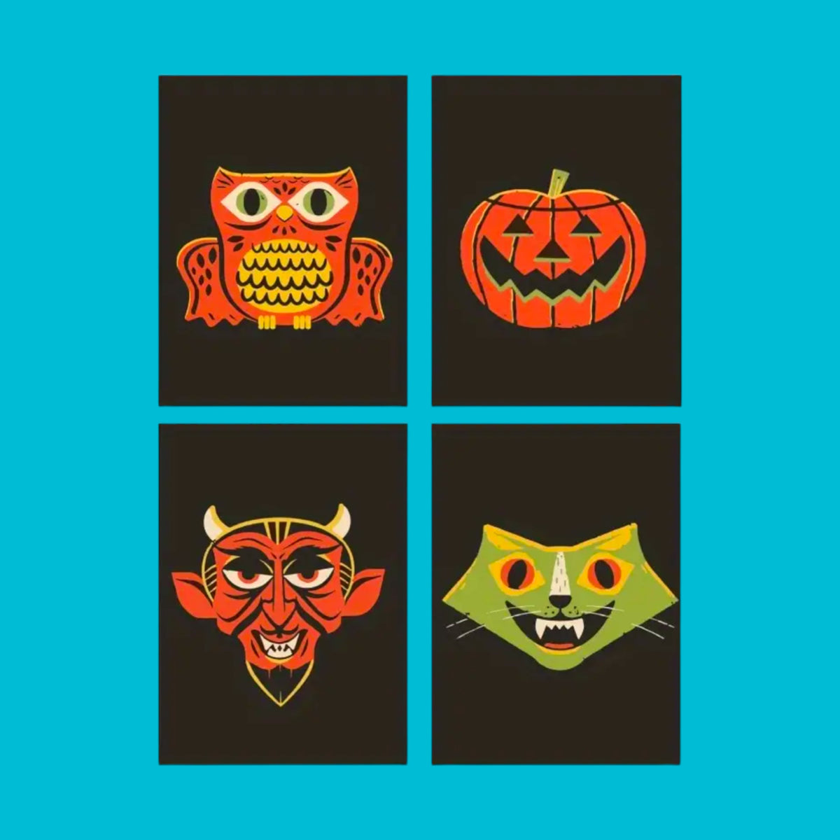 Retro Halloween Greeting Cards - Set of 4 - Hella Kitsch
