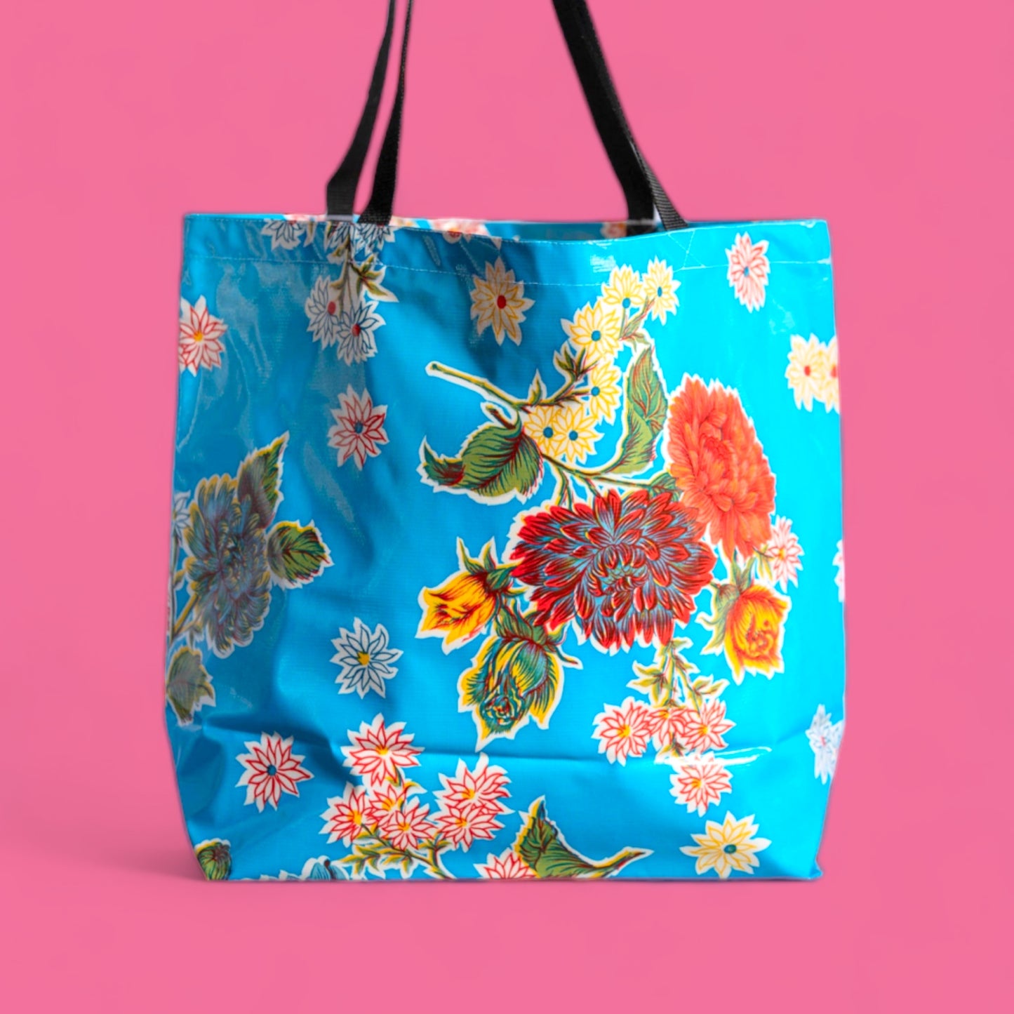 Large Blue Mums Oilcloth Shopper - Hella Kitsch