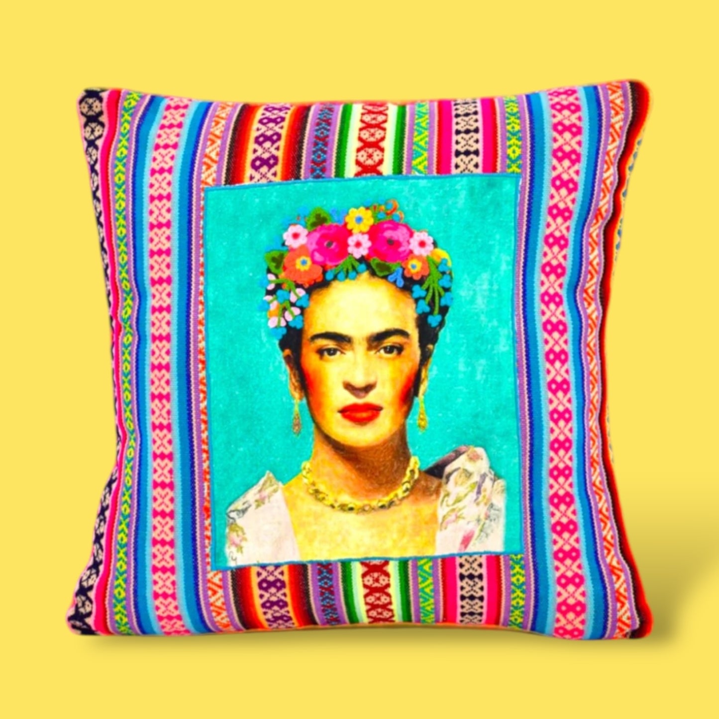 Patched Green Frida Serape Pillow - Hella Kitsch