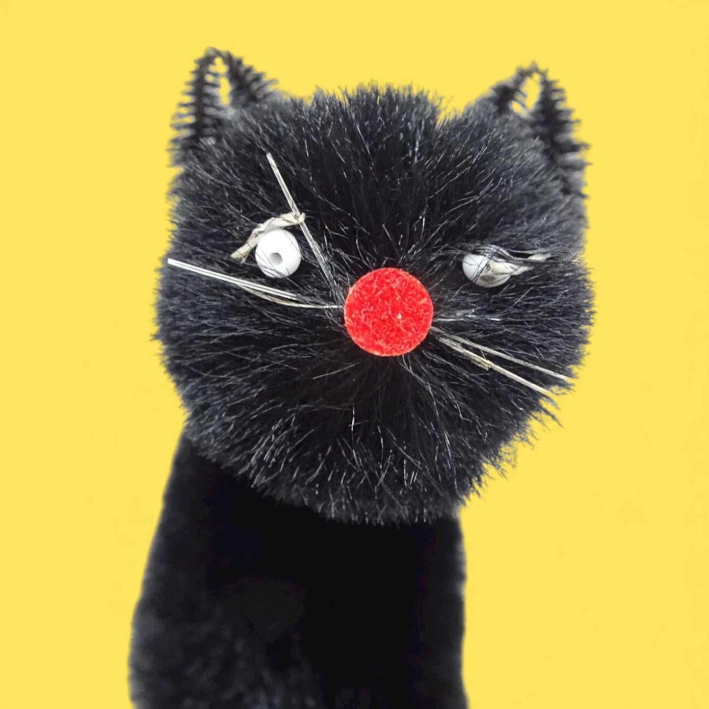 Vintage Chenille Black Cat Party Favor - Hella Kitsch