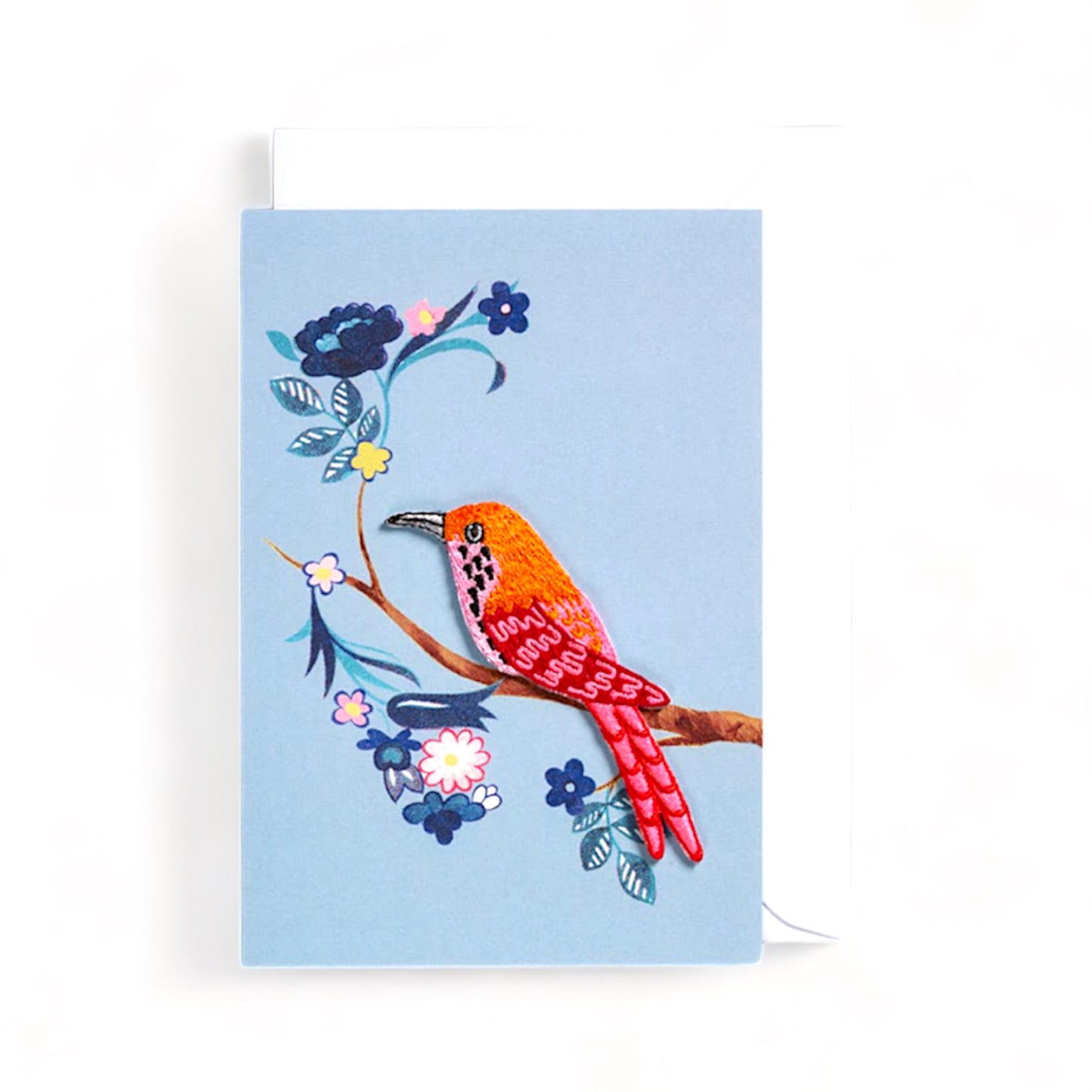 Embroidered Bird Patch - Greeting Card - Periwinkle