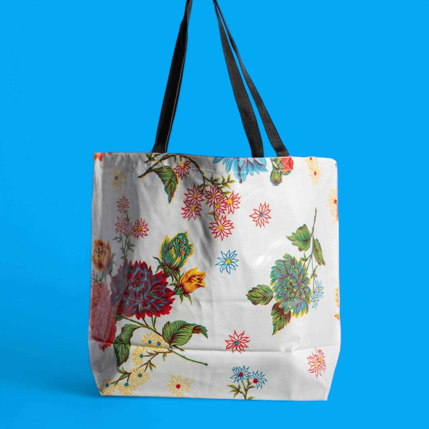 Large Oilcloth Shopper - White Mums - Hella Kitsch