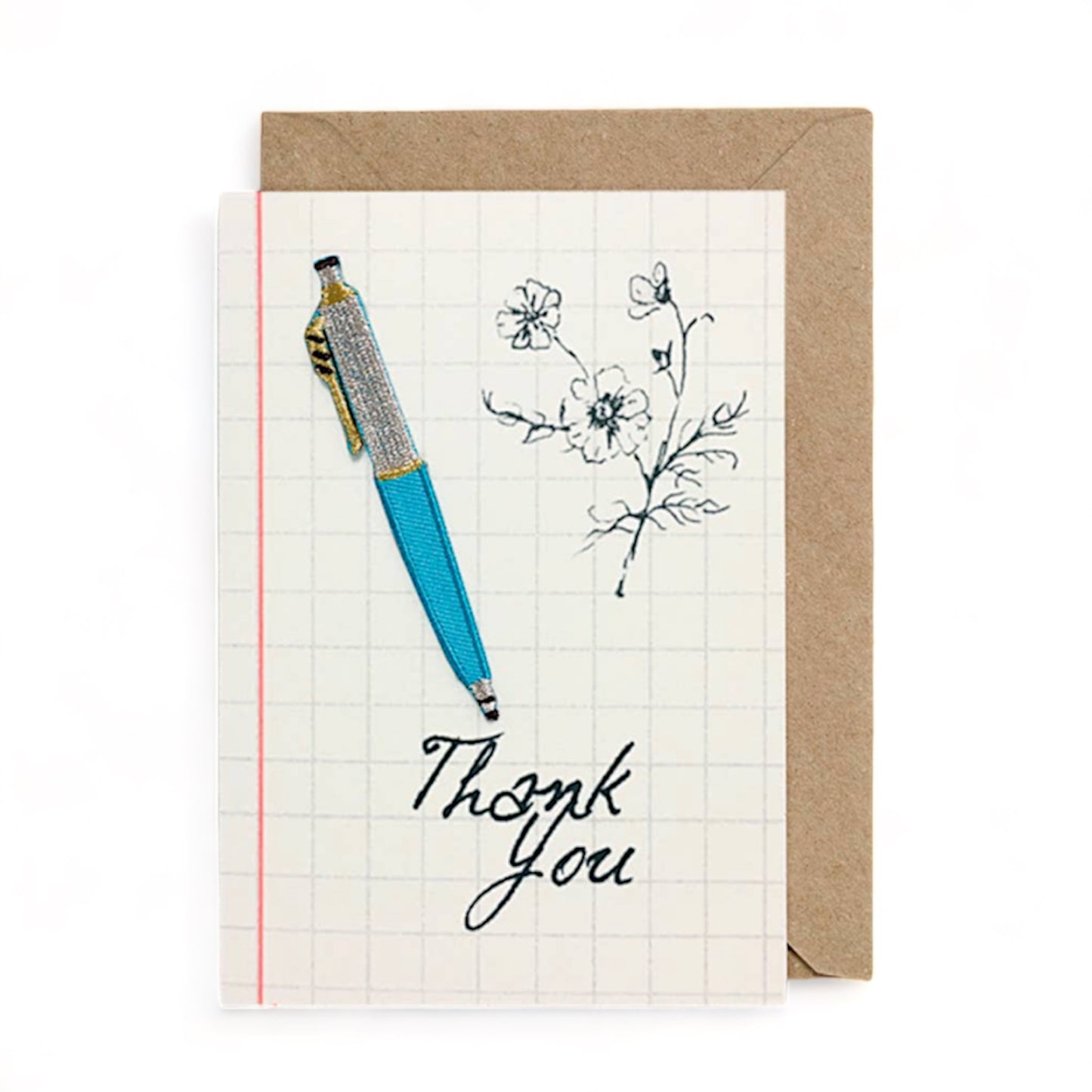 Ink Pen Patch Greeting Card - Thank You Doodle