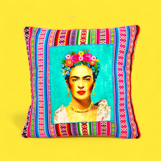 Patched Green Frida Serape Pillow - Hella Kitsch