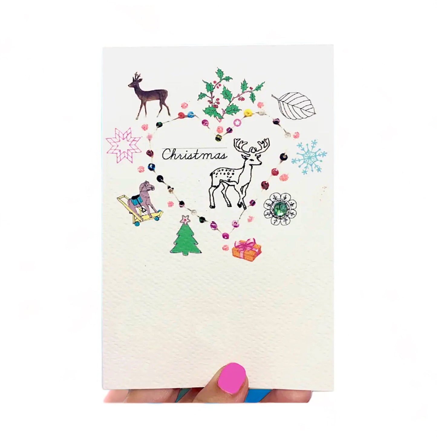 Faux Embroidery Christmas Card - Heart Deer - Hella Kitsch