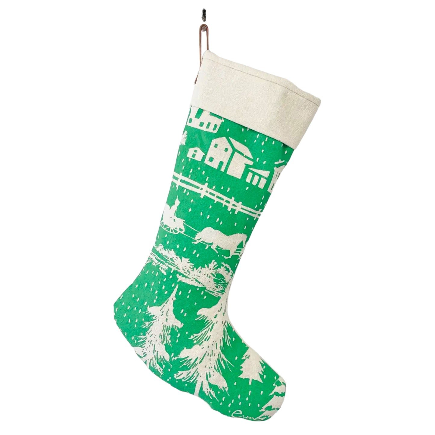 Retro Green Barkcloth Christmas Stocking - Hella Kitsch