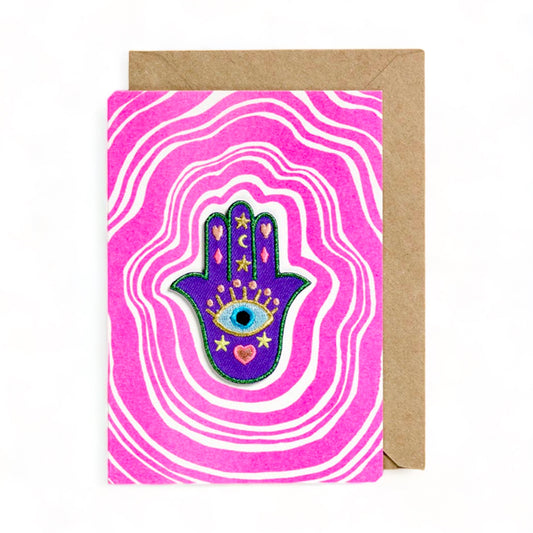Embroidered Patch Greeting Card - Hamsa