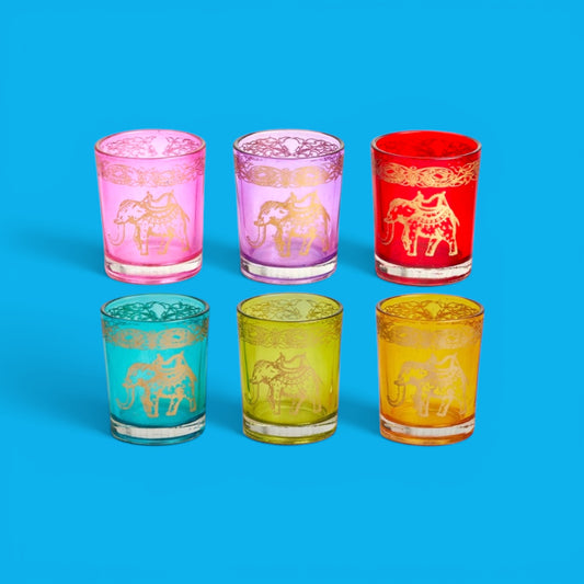 Gold Print Elephant Glass Tealight Holder