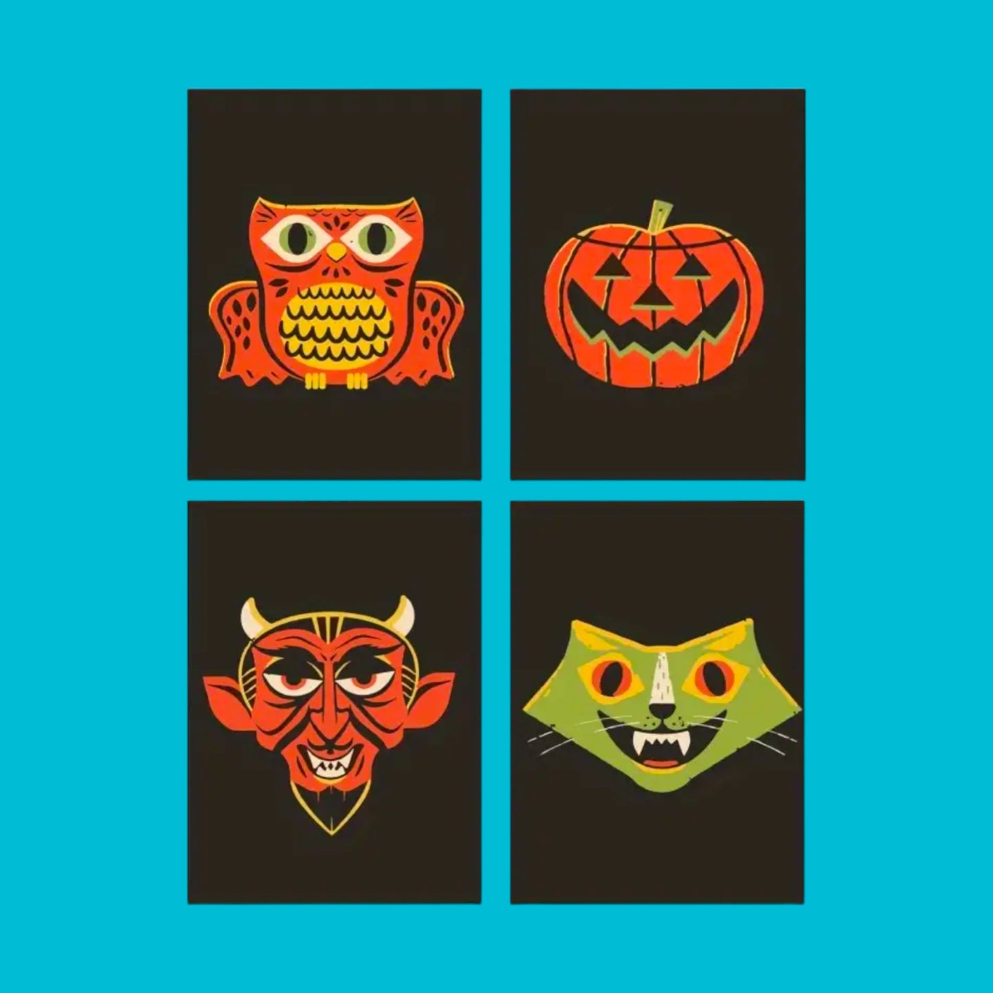 Retro Halloween Greeting Cards - Set of 4