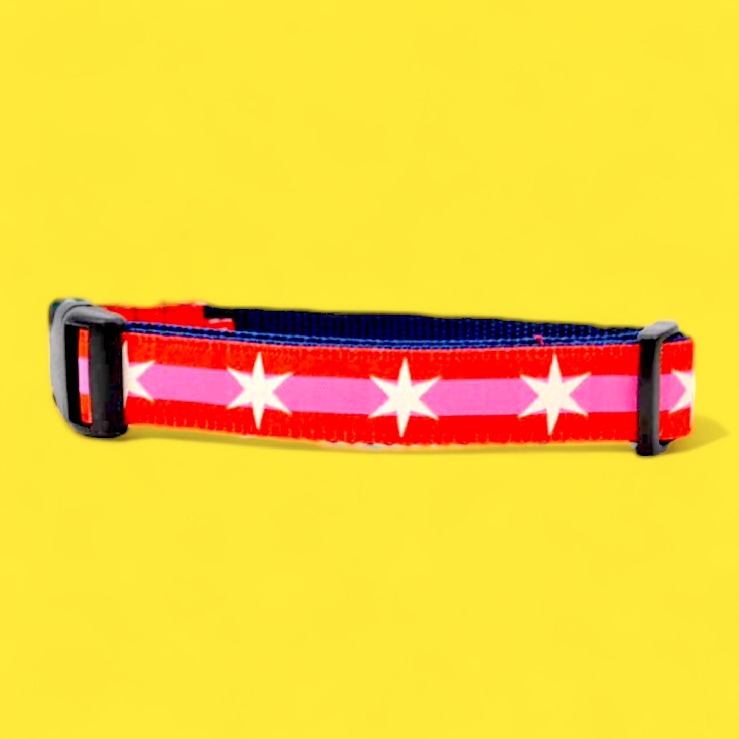 Six Point Star Dog Collar - Pink + Red