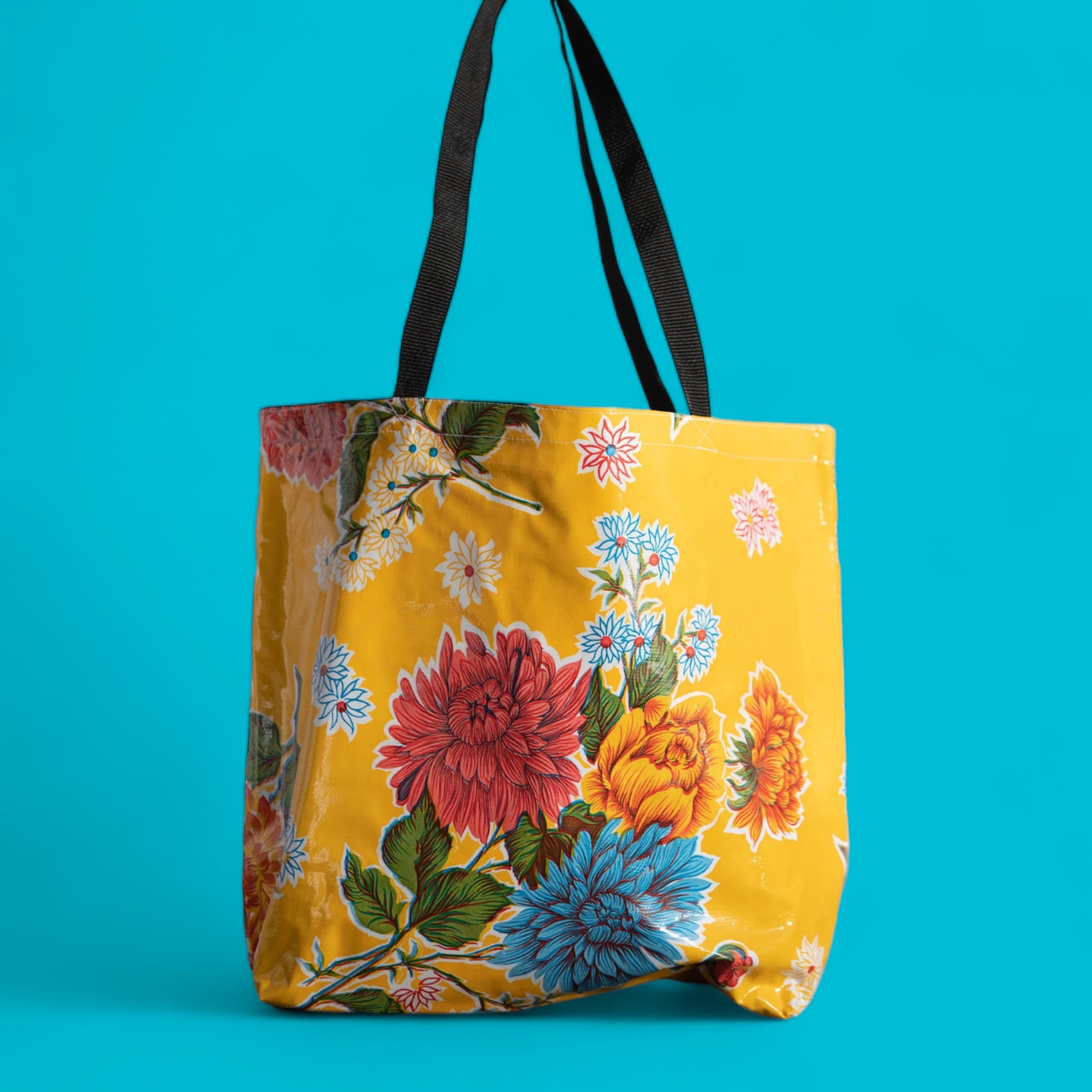 Large Oilcloth Shopper - Yellow Mums - Hella Kitsch