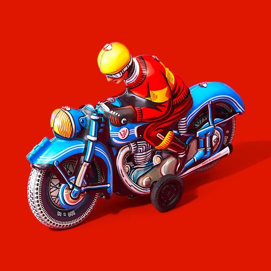 Tin Wind-Up Motorcycle Rider - Hella Kitsch