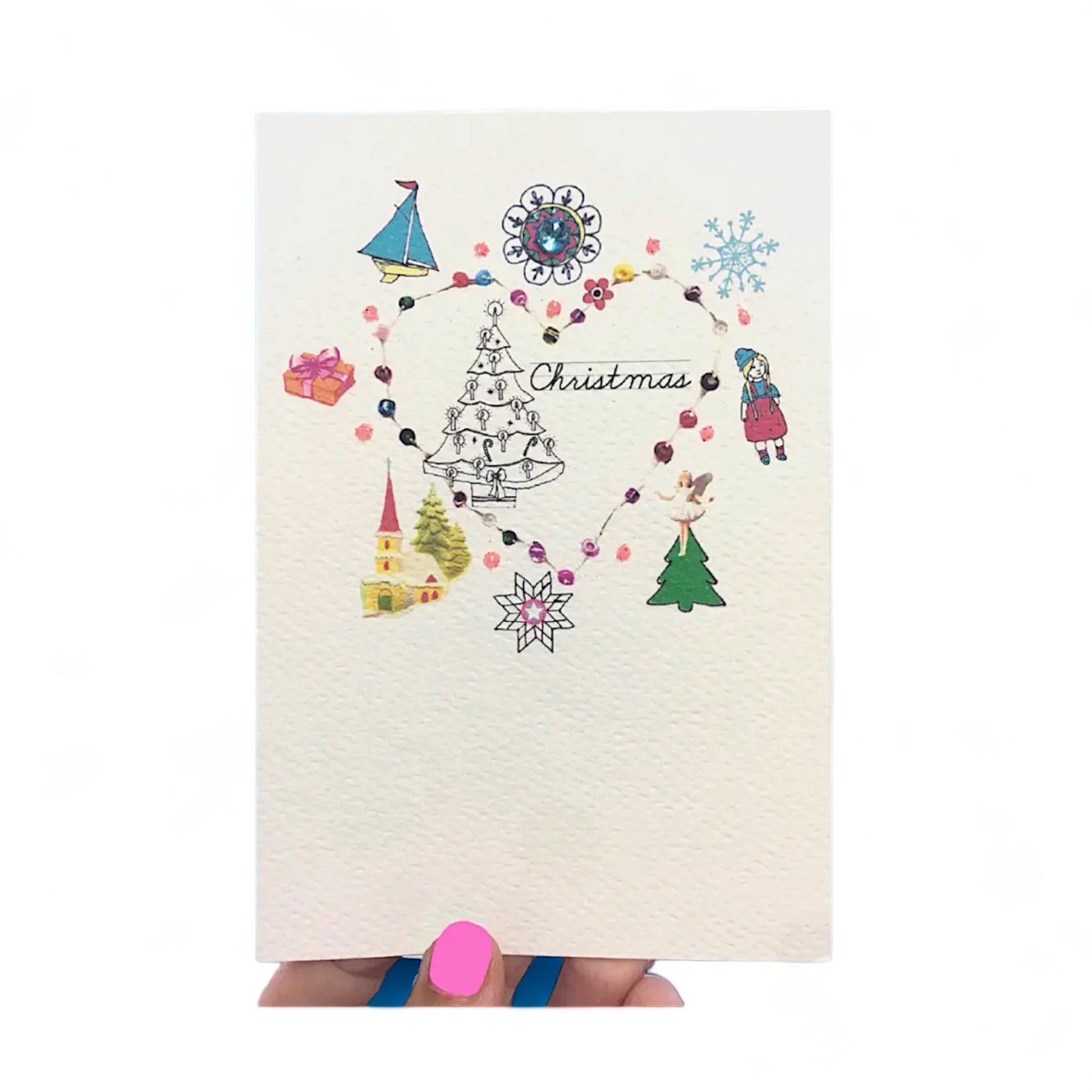 Faux Embroidery Christmas Card - Heart Tree - Hella Kitsch