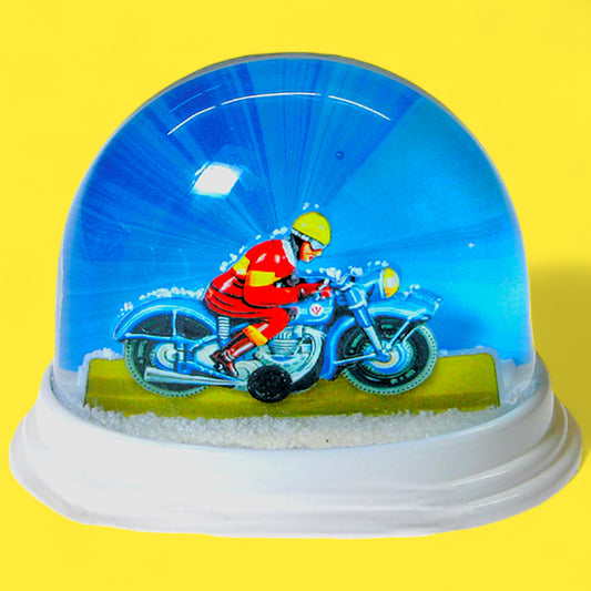 Motorcycle Rider Retro Snow Globe - Hella Kitsch