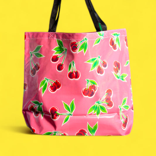 Large Pink Cherry Oilcloth Shopper
