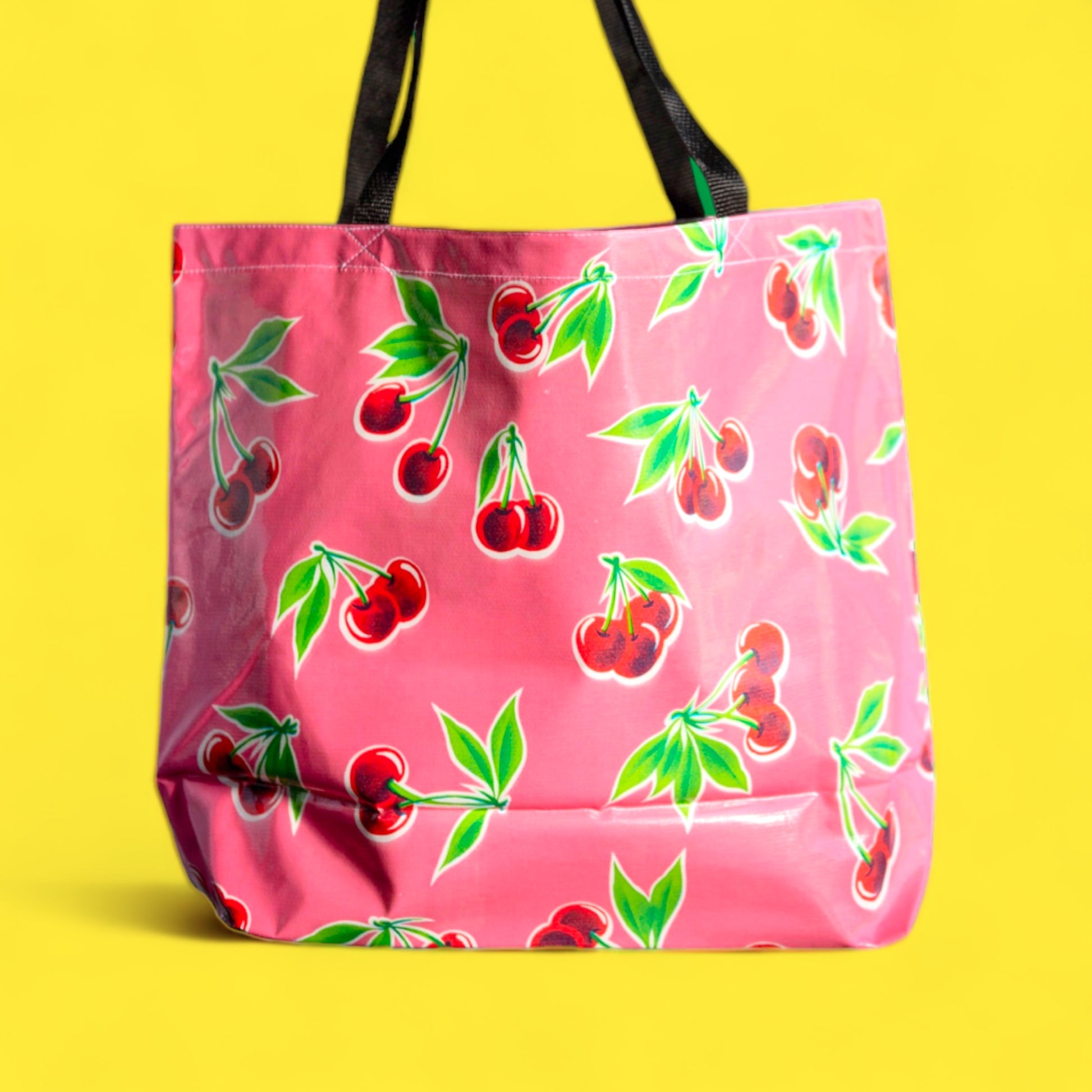 Large Pink Cherry Oilcloth Shopper - Hella Kitsch