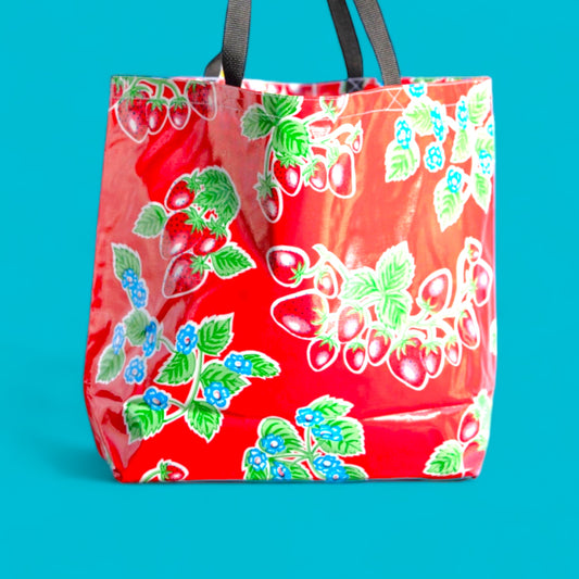 Large Red Strawberry Oilcloth Shopper
