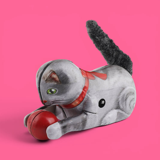 Tin Ball Rolling Grey Kitten
