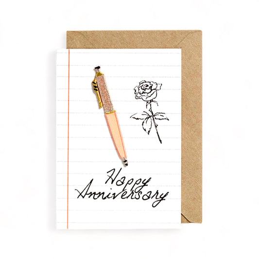 Ink Pen Patch Greeting Card -  Happy Anniversary - Hella Kitsch