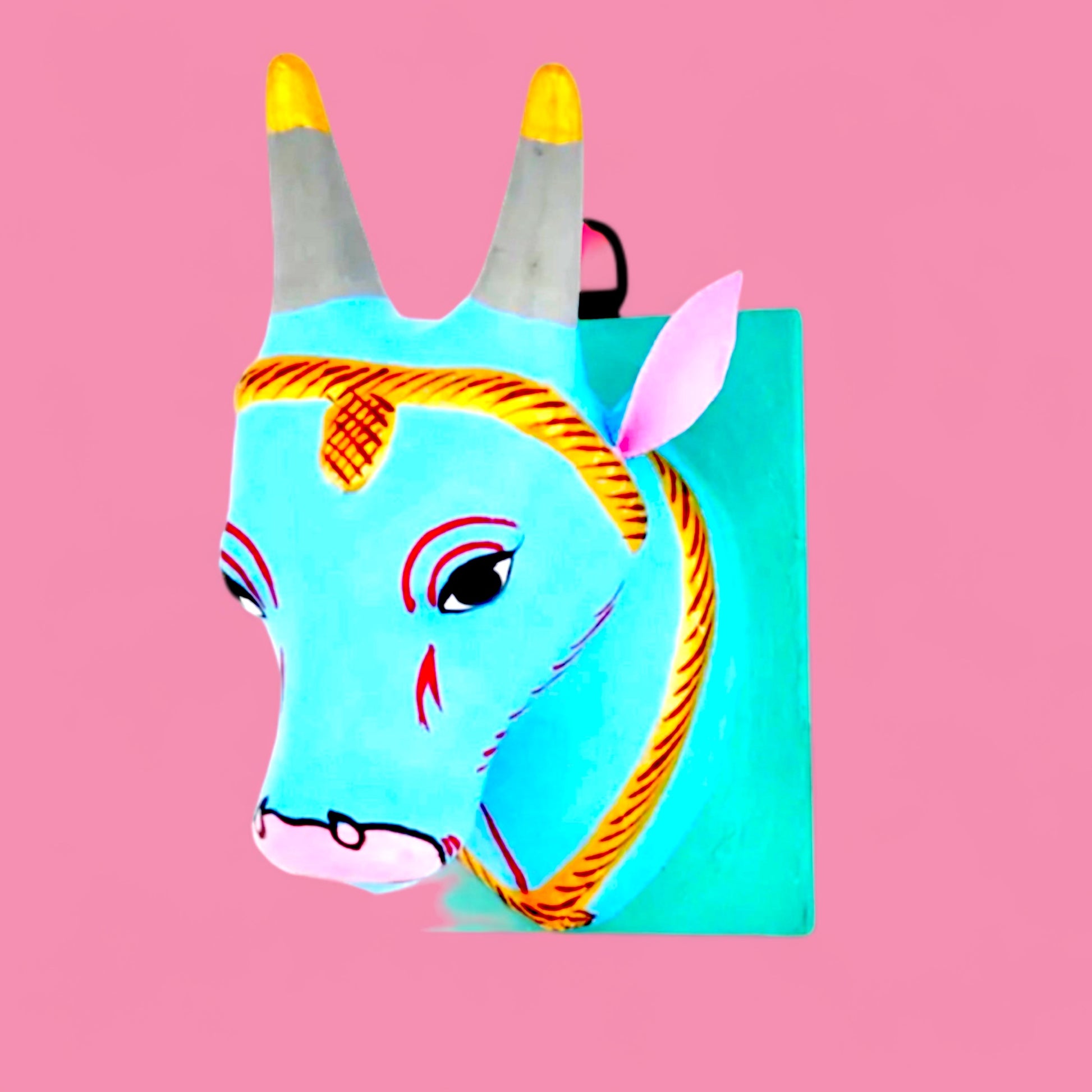 Paper Mache Cow Wall Bust - Blue - Hella Kitsch