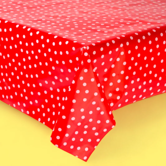Oilcloth Tablecloth - Red / White Polka Dots