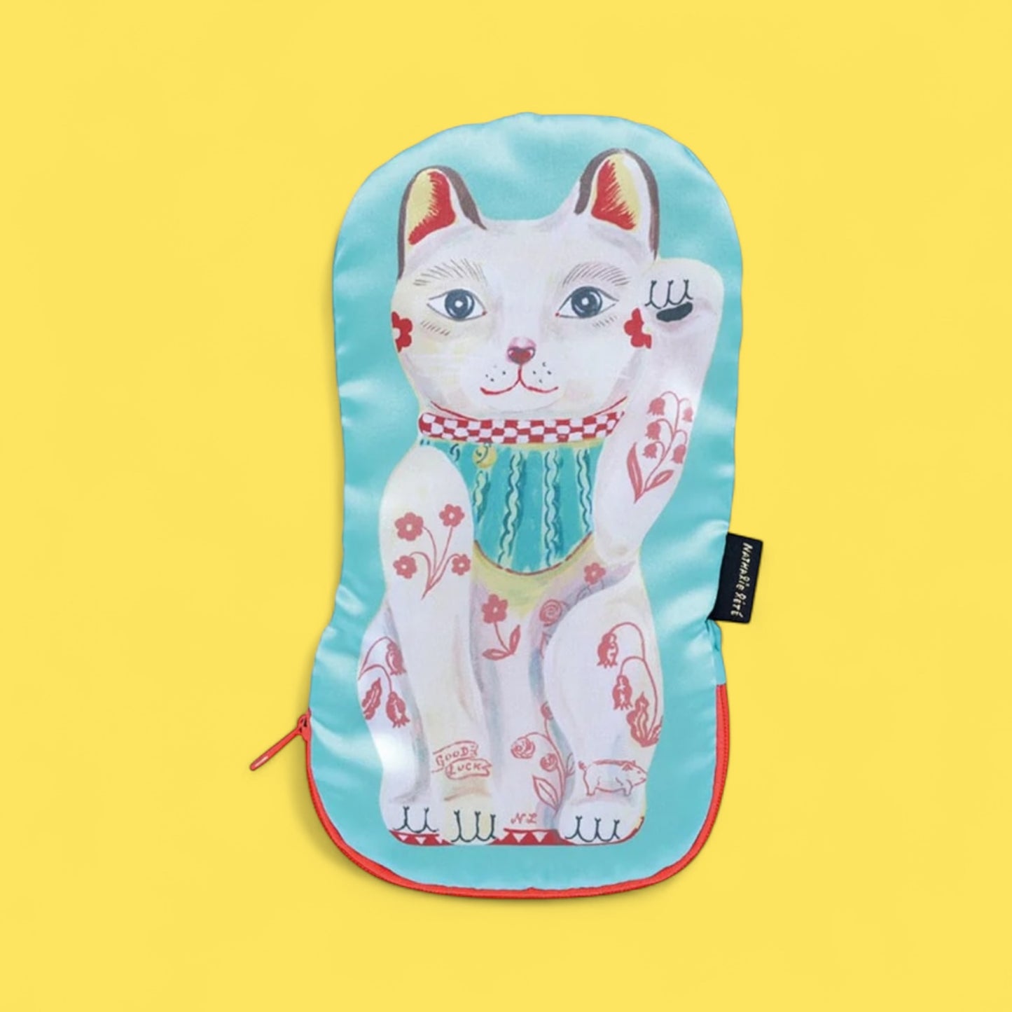 Nathalie Lete Lucky Cat Satin Pouch - Hella Kitsch
