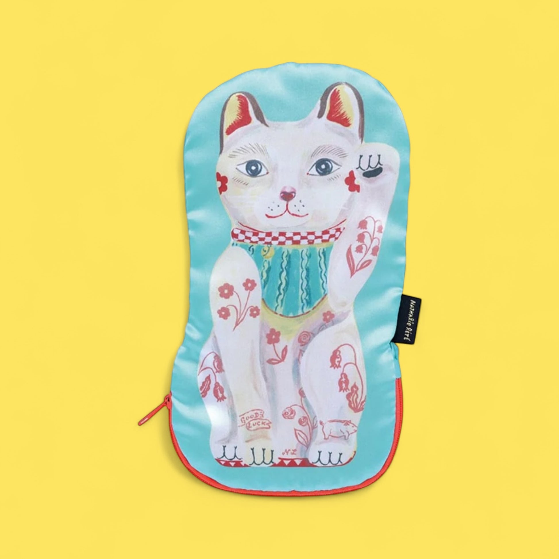 Nathalie Lete Lucky Cat Satin Pouch - Hella Kitsch
