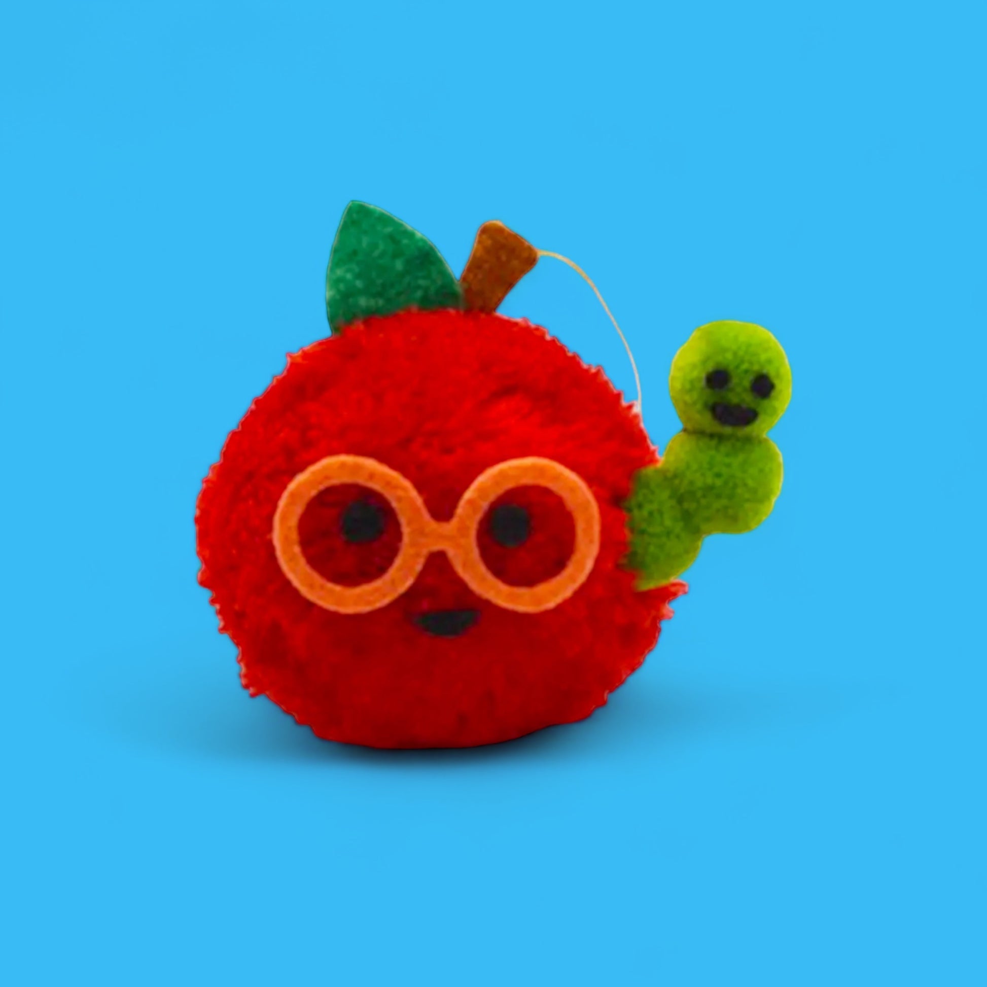 Kitschy Apple with Worm Pom Pom Ornament - Hella Kitsch