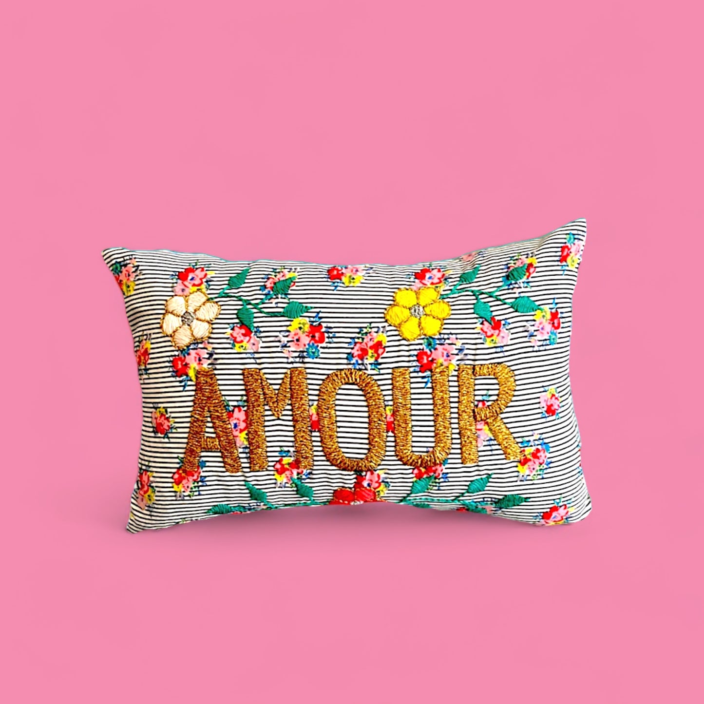 French Hand- Embroidered Mini Pillow - Amour - Hella Kitsch