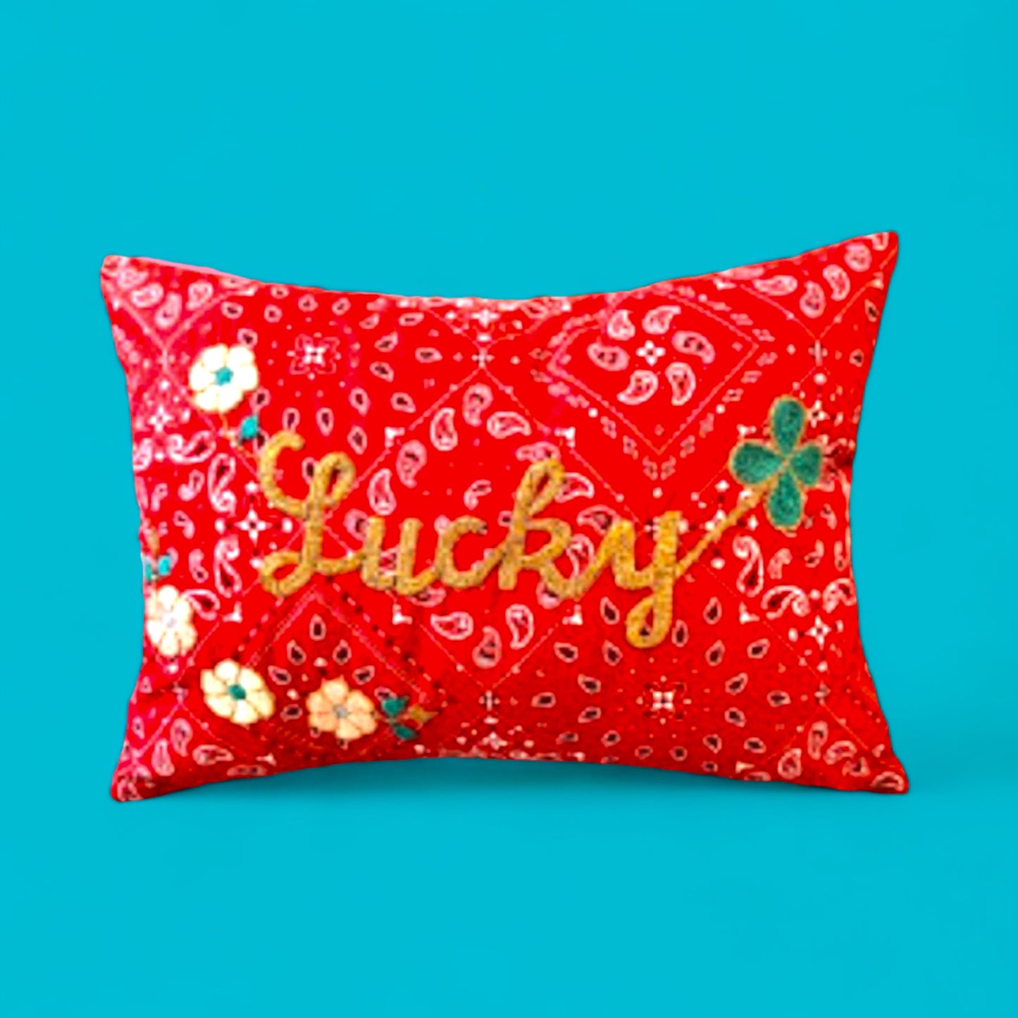 French Hand-Embroidered Pillow - Lucky - Hella Kitsch