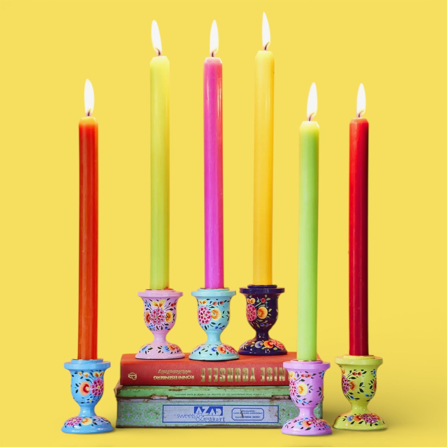 Small Wooden Kashmiri Candlestick Holders