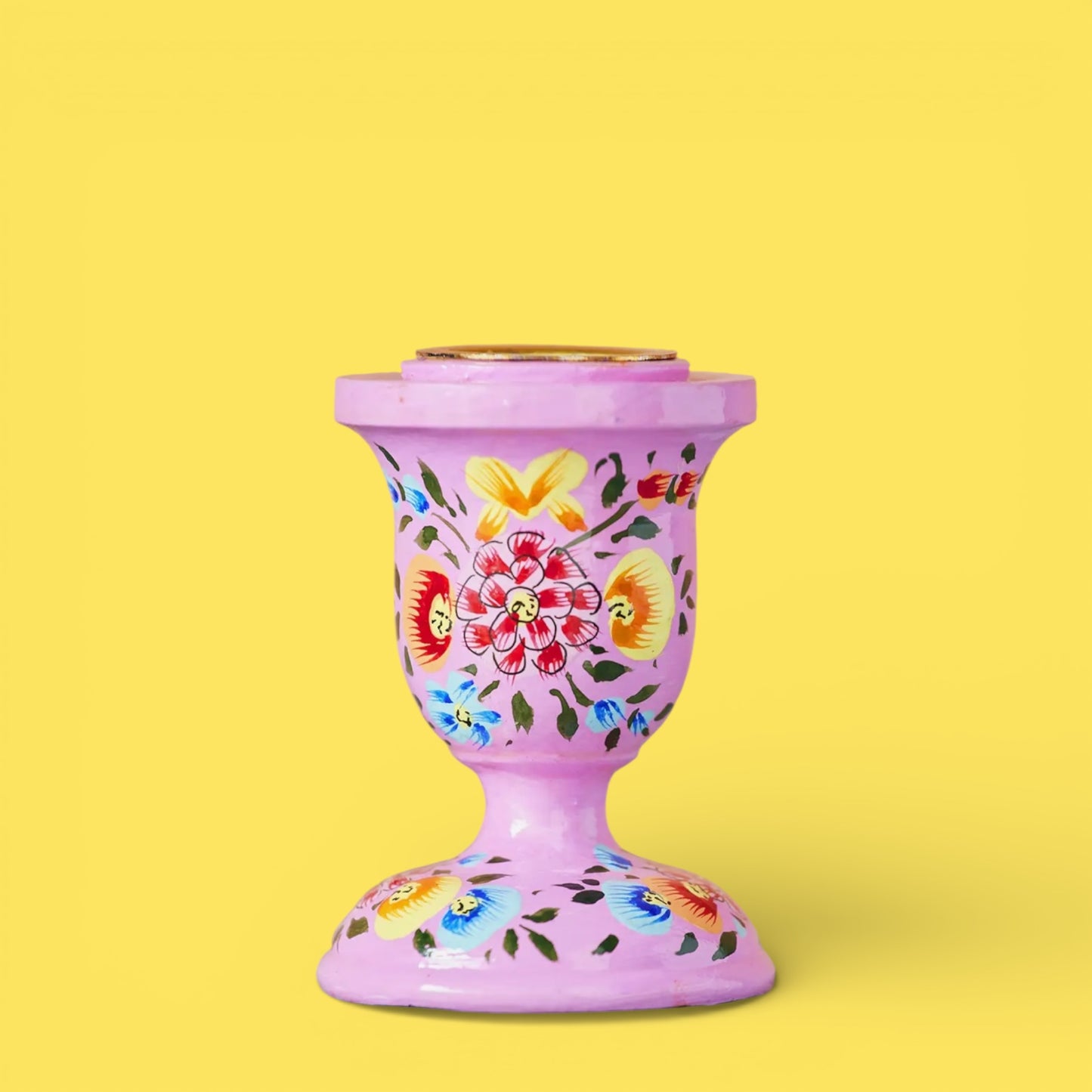 Small Wooden Kashmiri Candlestick Holders