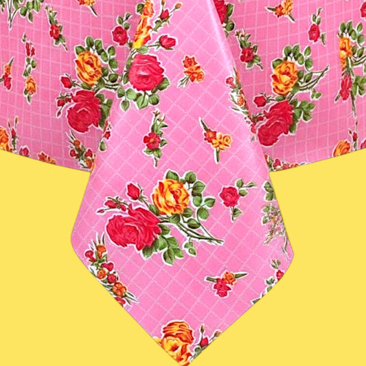 Rectangular Oilcloth Tablecloth - Pink Rosegall