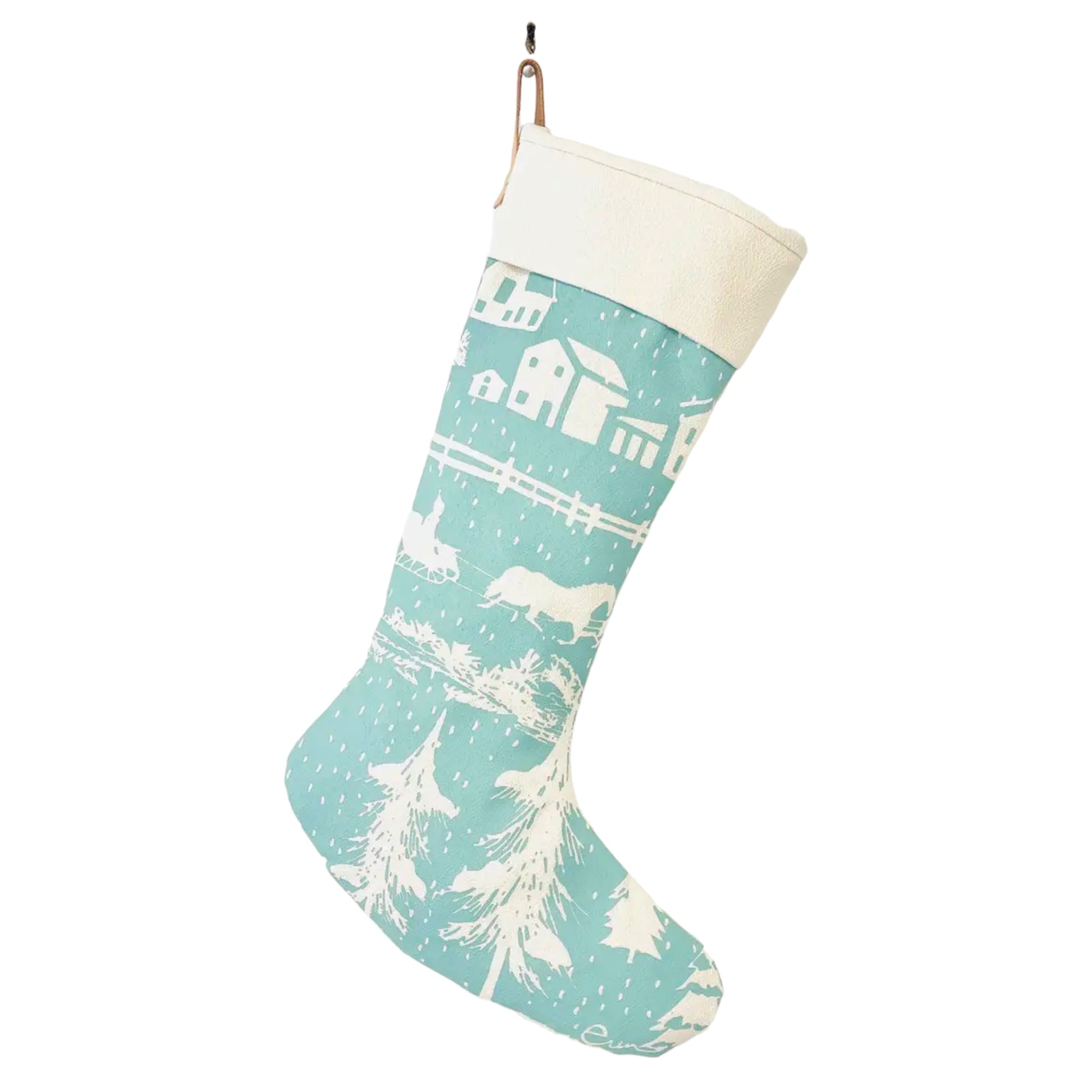 Retro Blue Barkcloth Christmas Stocking - Hella Kitsch