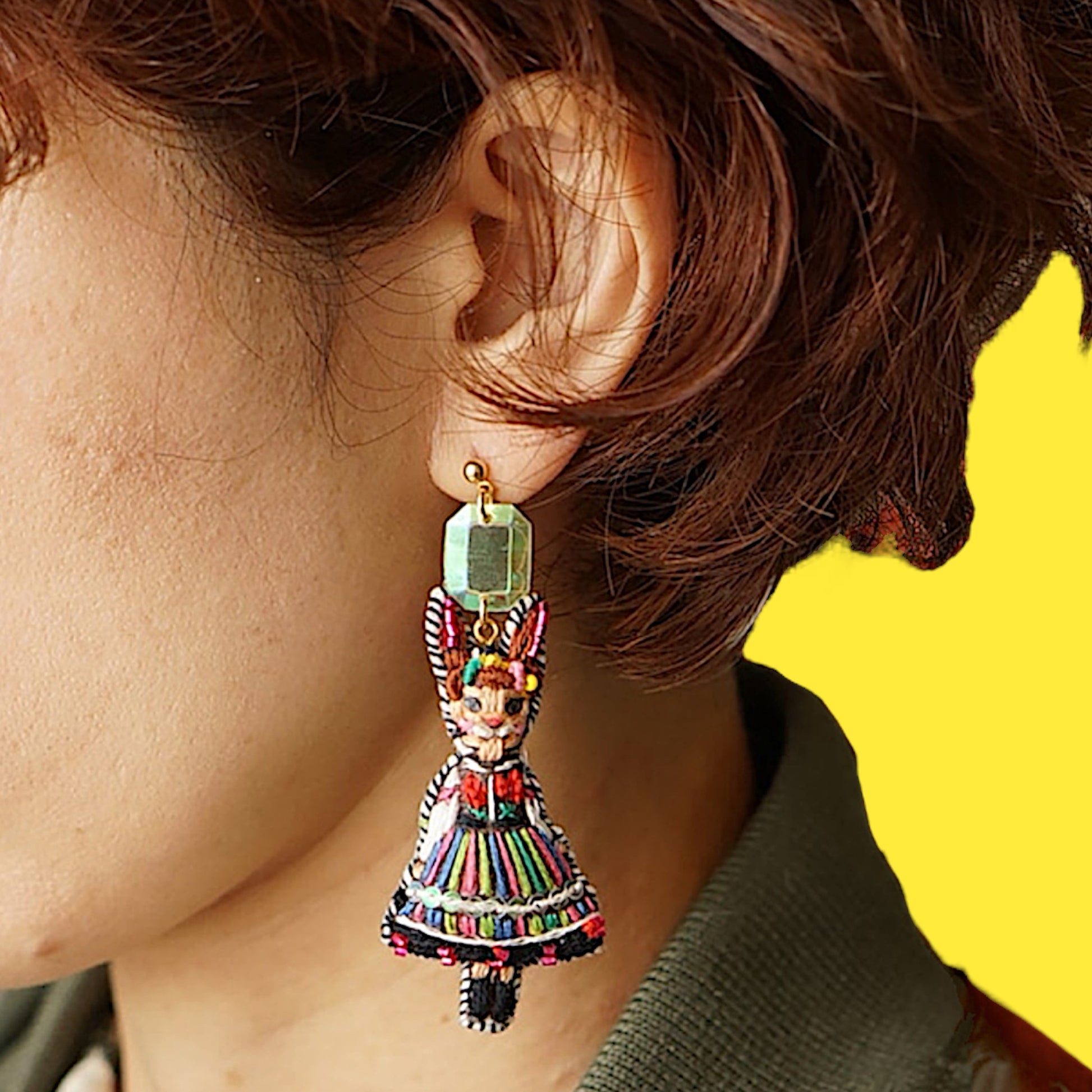 Folk Animals Embroidered Beaded Earrings - Hella Kitsch