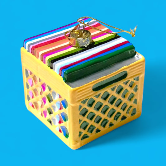 Love & Victory Vintage Record Crate Glass Christmas Ornament - Hella Kitsch