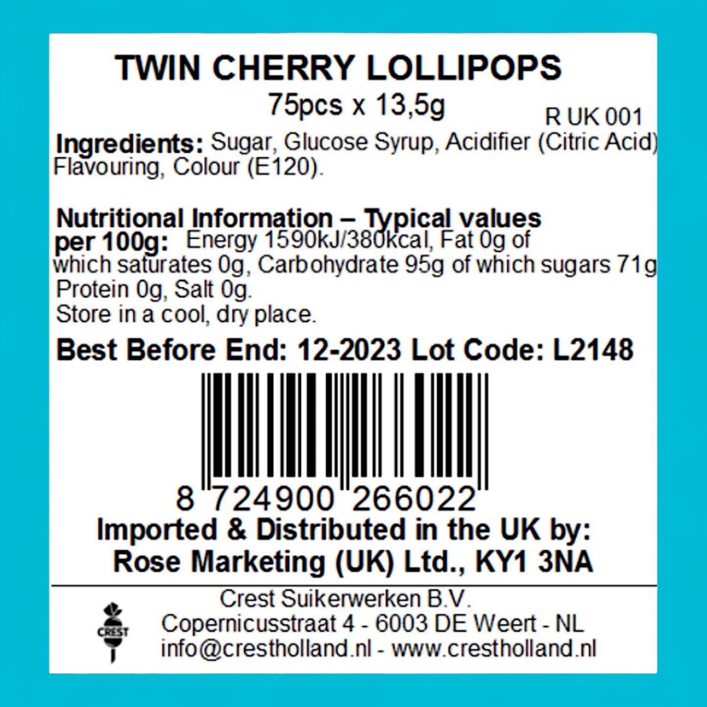 Gerrit’s Cresti Pop Twin Cherry Lollipop - Hella Kitsch