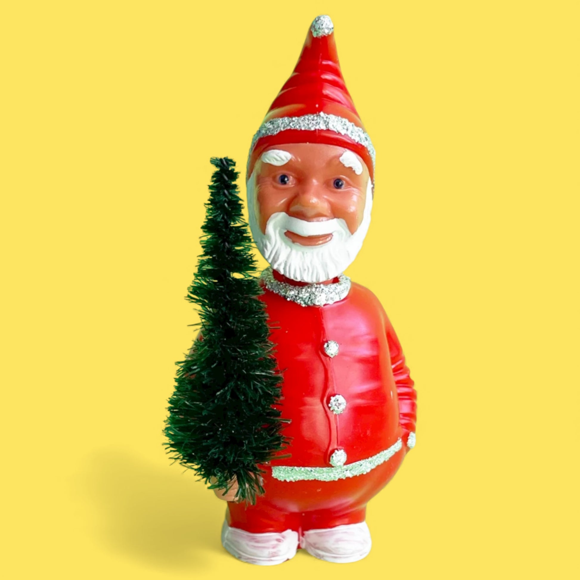 Nodding Head Santa with Bottle Brush Tree - Hella Kitsch