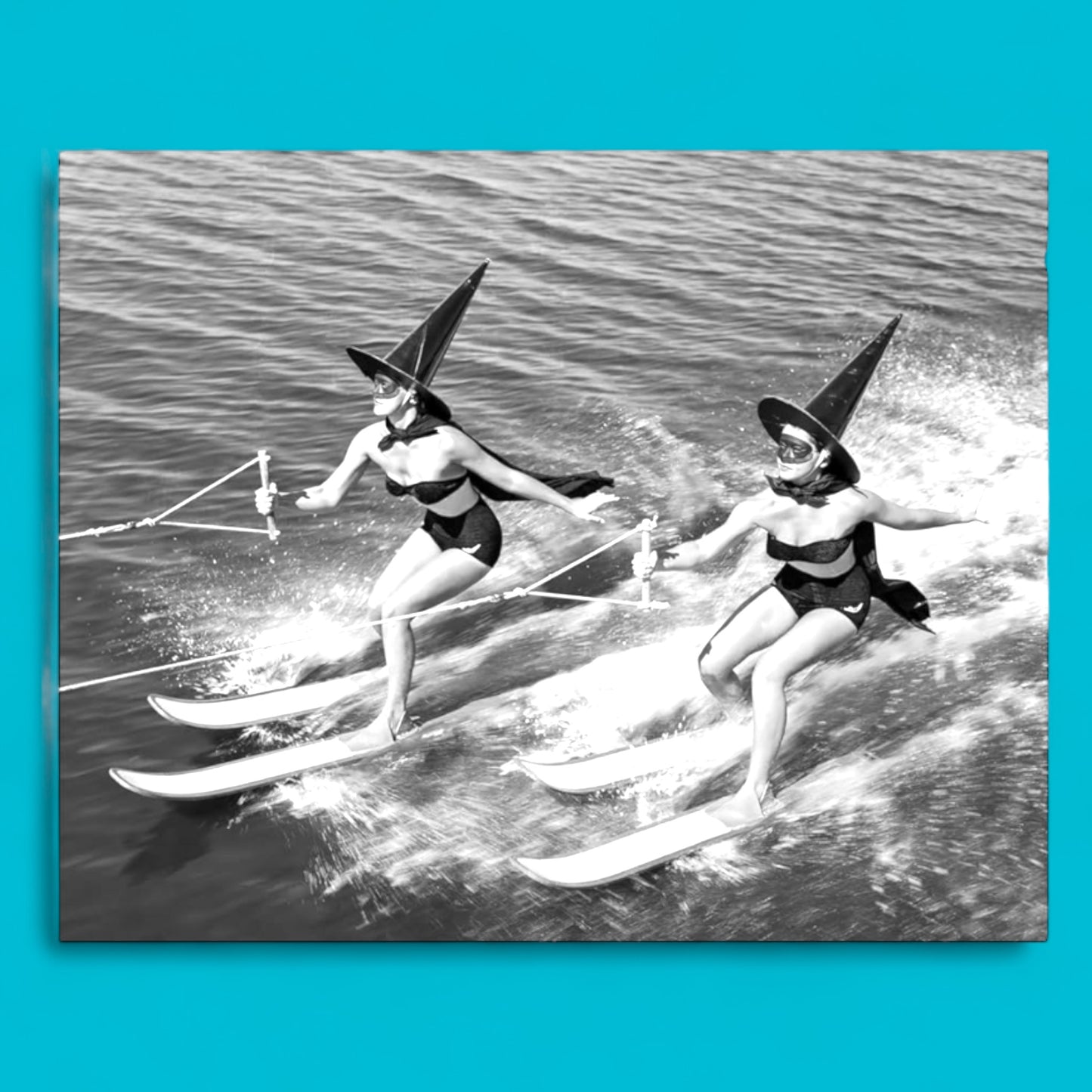 Retro Waterskiing Witches High Quality Print