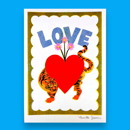 Tiger In Love Riso Print - Hella Kitsch