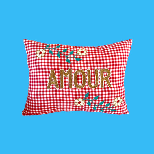 French Hand-Embroidered Pillow - Amour