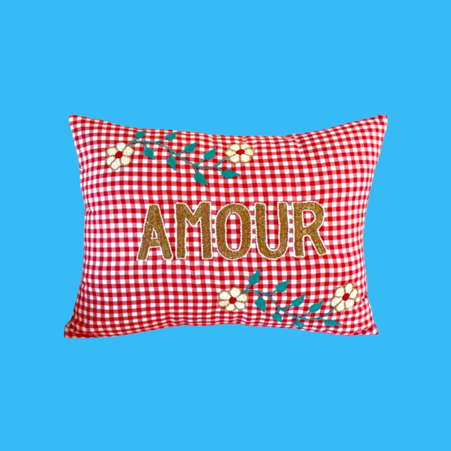 French Hand-Embroidered Pillow - Amour - Hella Kitsch